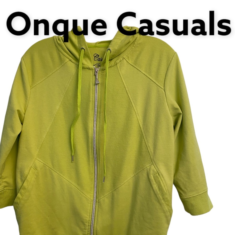 Onque Casuals Zip up  Hoodie Lime Green 3/4 Sleeve S